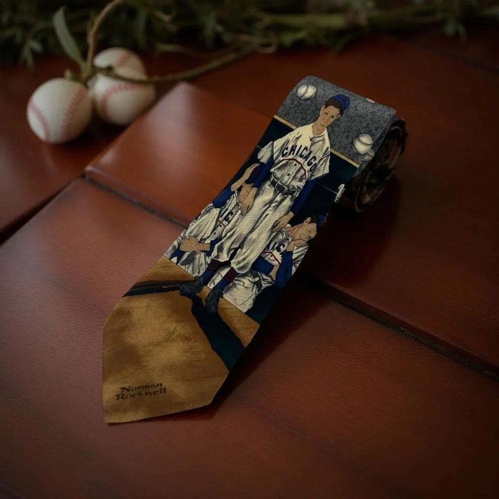 VTG Norman Rockwell Saturday Evening Post 1995 All Silk Chicago Baseball‎ Tie